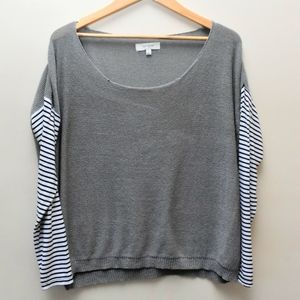 Umgee| Grey pullover sweater with jersey sleeves